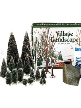 NIB Vintage 1995 Dept 56 Village Landscape Christmas 22 pc Set Trees Snow Path